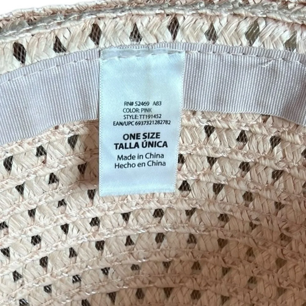 Pink Straw Hat Gold Band One Size